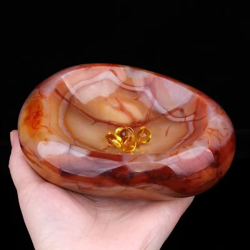 Natural red agate raw stone bowl, fortune-attracting cornucopia ornament