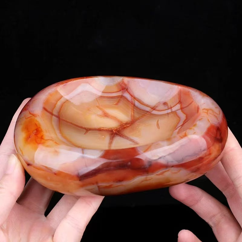 Natural red agate raw stone bowl, fortune-attracting cornucopia ornament