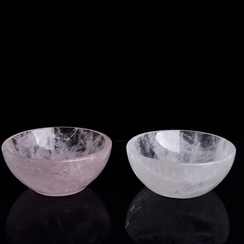 Natural white crystal round bowl ornaments pink crystal bowl