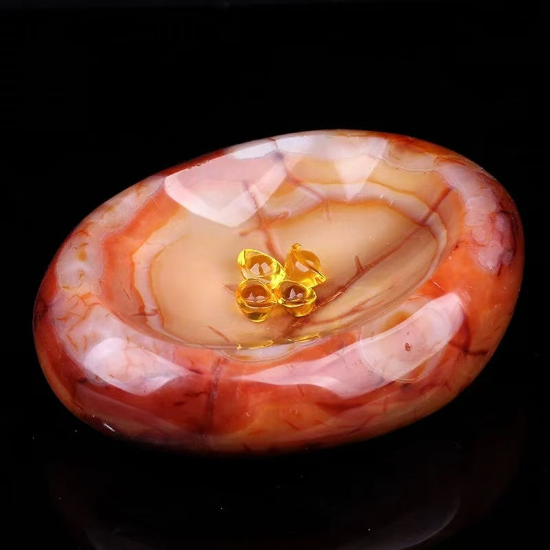 Natural red agate raw stone bowl, fortune-attracting cornucopia ornament